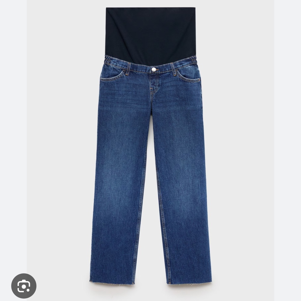 Mango Women's Denim Blue Wide Leg Maternity Jeans